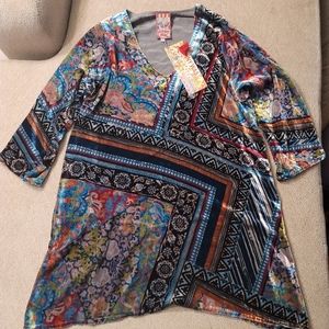 JOHNNY WAS Multicolor Silk Velvet V-neck Tunic SIZE Small